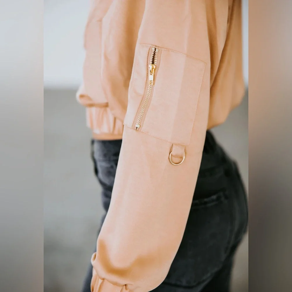 Lovepoem by Block Gianna Satin Bomber Jacket in rose gold, Small - Picture 5 of 10